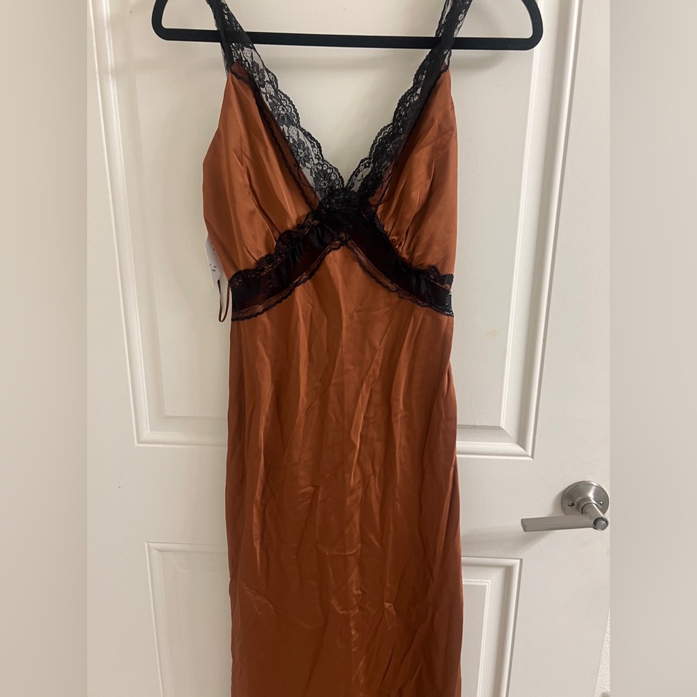 Abercrombie and Fitch Elegant Brown slip dress with Lace Trim